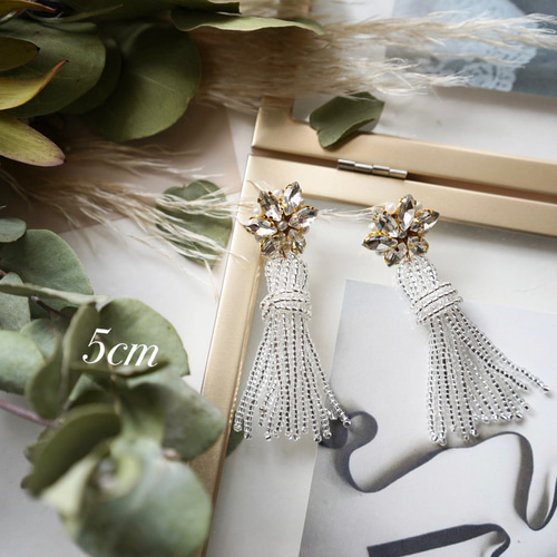 015 ビジューパールフラワービーズタッセル 結婚式 花嫁 アクセサリー