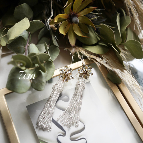 015 ビジューパールフラワービーズタッセル 結婚式 花嫁 アクセサリー