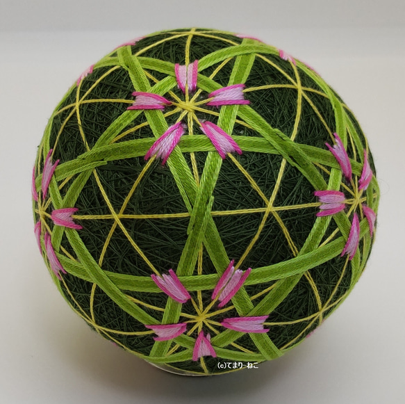 手鞠“星花”綠櫻花 9cm Temari Temari Temari 第3張的照片