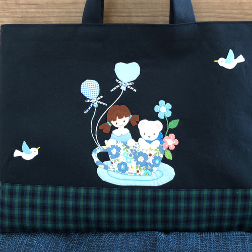 受注制作】風船 カップ くま お受験バッグ アップリケバッグ