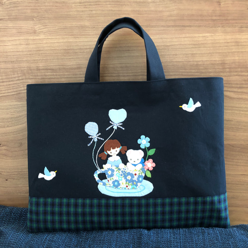 受注制作】風船 カップ くま お受験バッグ アップリケバッグ
