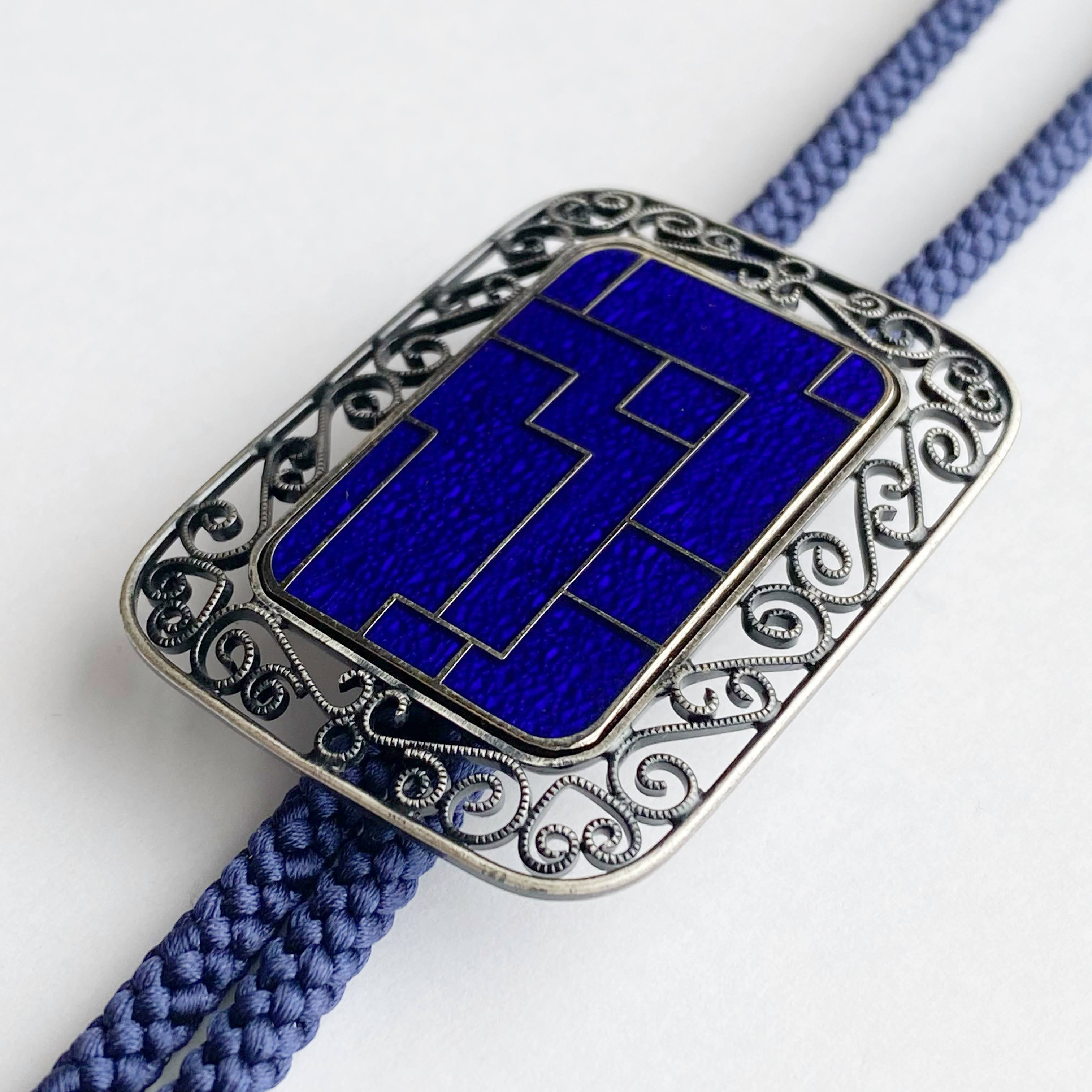 タウン Deep Blue 七宝焼のループタイ ボロタイ 丹銅メタル七宝 シルク紐使用