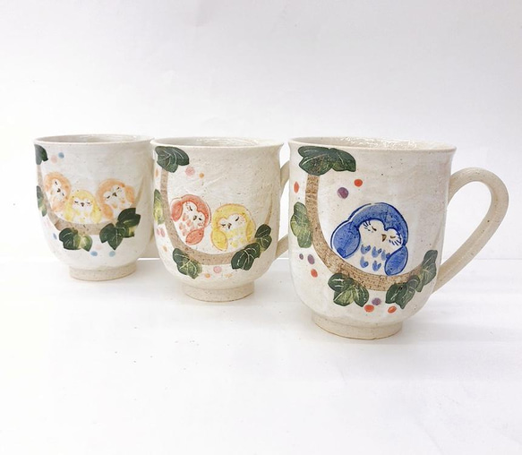 【清水焼】繋がるふくろうマグカップ （1羽） 4枚目の画像