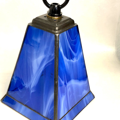 ステンドグラスランプシェード（カリフォルニアブルー）半円型鉄ベース