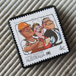 アップサイクル　オーストラリア　漫画切手ブローチ6381 2枚目の画像