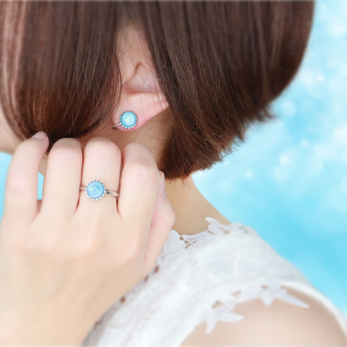 色が変わる 海色ひと粒ピアス(イヤリング) ocean blue ブルー 夏