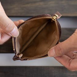 L字ファスナーポーチ　コインケース　本革　日本製　小物入れ　姫路産シュリンクレザー　ブラウン　apo-12ns 4枚目の画像