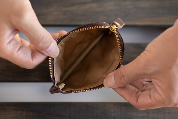 L字ファスナーポーチ　コインケース　本革　日本製　小物入れ　姫路産シュリンクレザー　ブラウン　apo-12ns 4枚目の画像