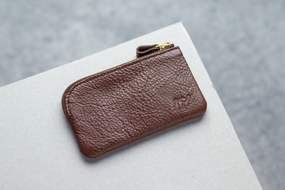 L字ファスナーポーチ　コインケース　本革　日本製　小物入れ　姫路産シュリンクレザー　ブラウン　apo-12ns 1枚目の画像