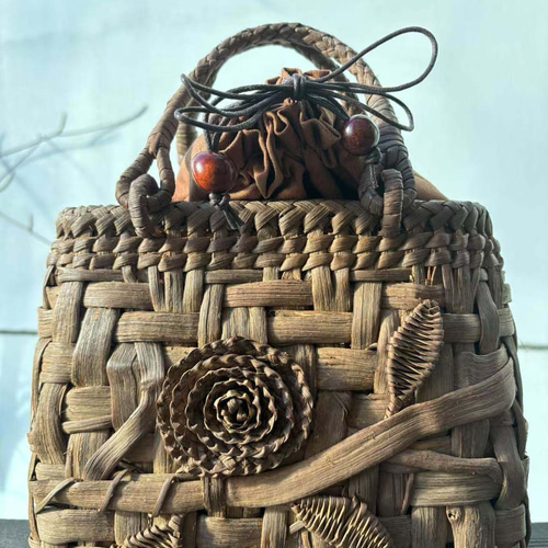 山葡萄籠バッグ山葡萄かごバッグ花編み内布あり固定式持ち手