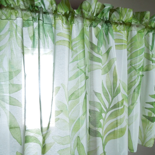 カフェカーテン【ボタニカルプリントレースのれんスタイルタッセル付