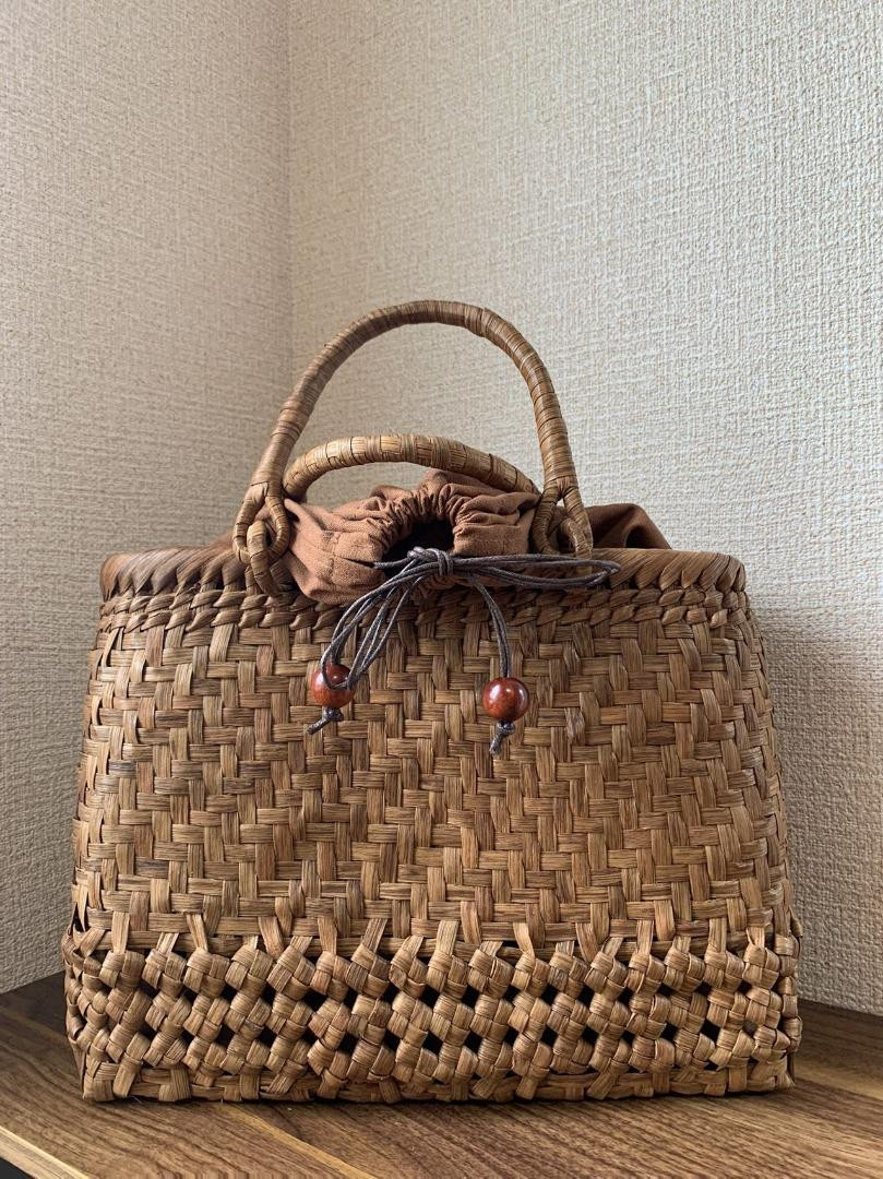 コットンチェックのかごバッグ Ω かごバッグ