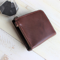 【送料無料】ヌメ革のＬ字型ファスナー財布　 チョコブラウン 4枚目の画像