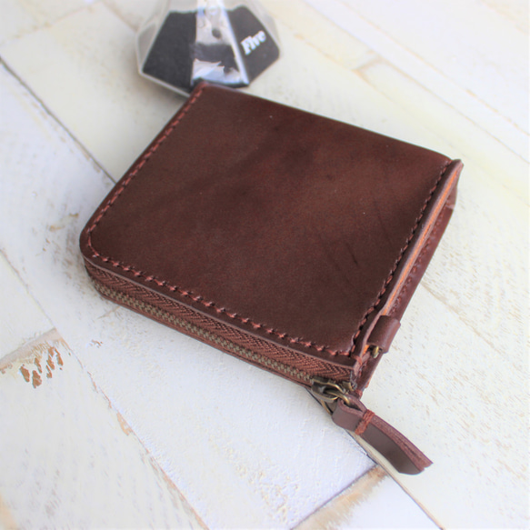 【送料無料】ヌメ革のＬ字型ファスナー財布　 チョコブラウン 5枚目の画像