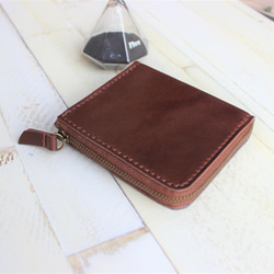 【送料無料】ヌメ革のＬ字型ファスナー財布　 チョコブラウン 3枚目の画像