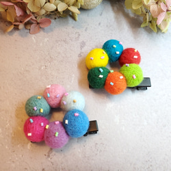 【カラフルウェーブドーナツ】羊毛フェルト 子供用かんざし 2枚目の画像