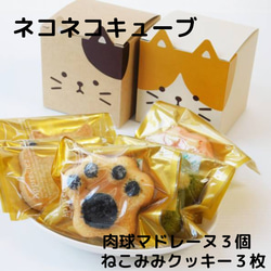 プレゼント　かわいい猫　ネコクッキーと肉球マドレーヌ　ギフト【ねこねこキューブ】 2枚目の画像