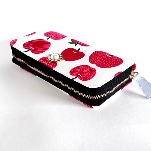 3ファスナーポケット/ 家計やりくり財布/アップル柄 長財布 Mimity