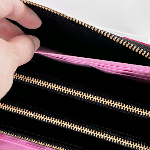 3ファスナーポケット/ 家計やりくり財布/アップル柄 長財布 Mimity