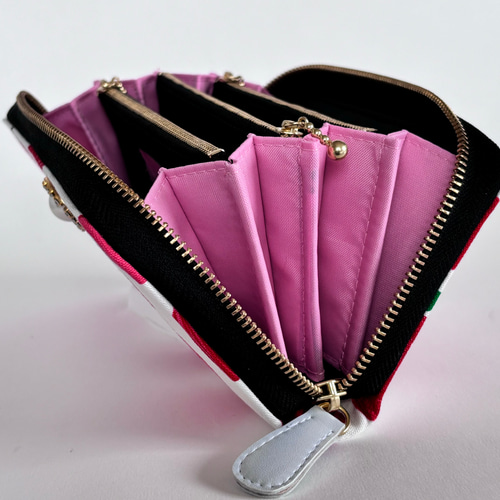 3ファスナーポケット/ 家計やりくり財布/アップル柄 長財布 Mimity