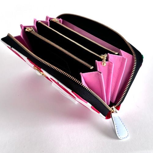 ミンサー柄やりくり　長財布　3点 3ファスナーポケット/ 家計やりくり財布/アップル柄 長財布 Mimity