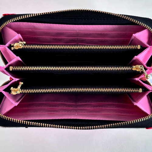 3ファスナーポケット/ 家計やりくり財布/アップル柄 長財布 Mimity