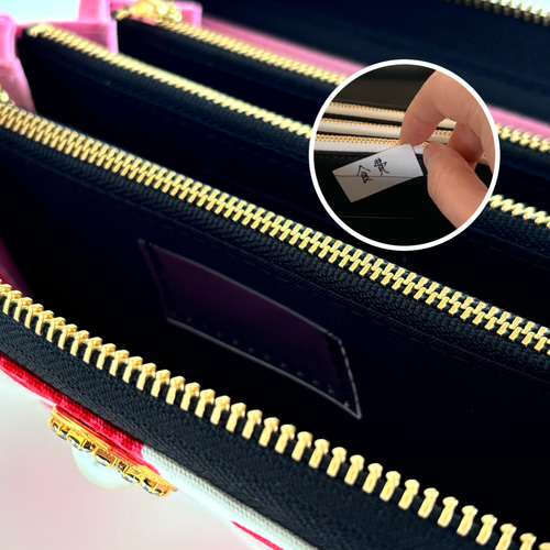 3ファスナーポケット/ 家計やりくり財布/アップル柄 長財布 Mimity