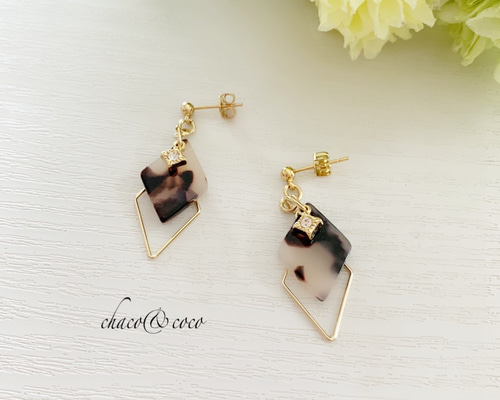 再販！【ブラウン】♢かさねダイヤ♢ピアス/イヤリングG イヤリング