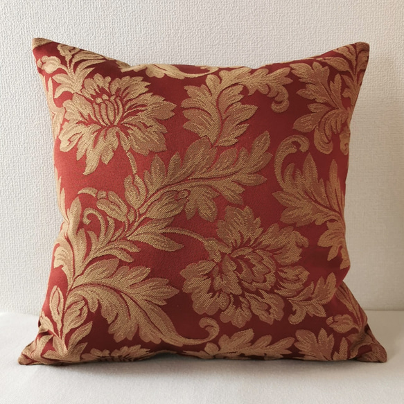 おしゃれな大柄の花模様 赤 クッションカバー 45×45㎝ ファスナー付