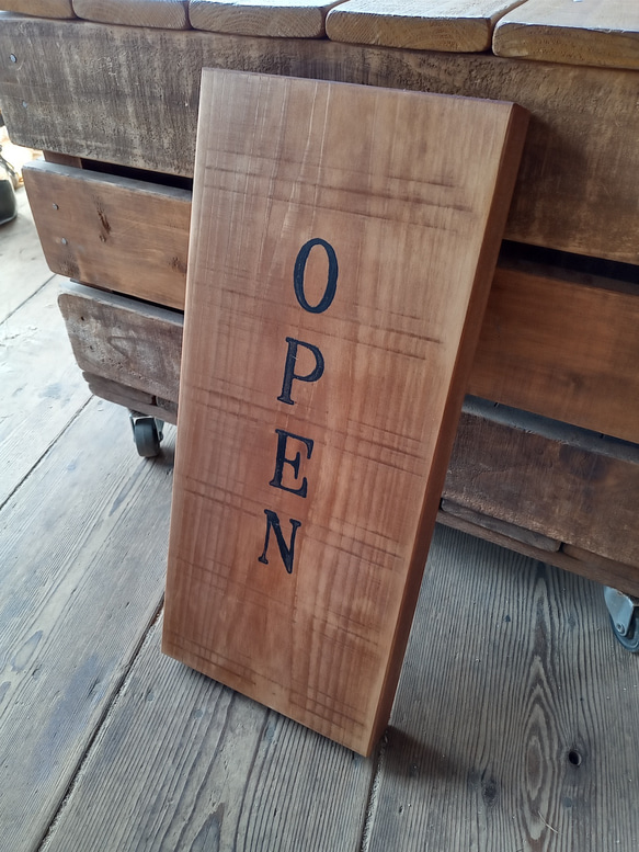 クラシック木製看板 OPEN CLOSED 立て掛け 柿渋染め / 自然塗装