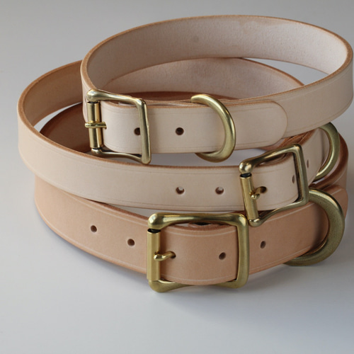 中型犬・大型犬用 4mm厚ナチュラル本革首輪 L〜XXL 丈夫でしっかり 名