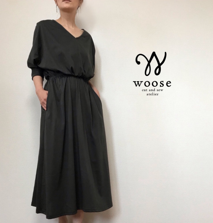 コットン100【全6色】ドルマン袖★チャコール【受注製作W55cm〜90cm対応】シルケット天竺 ブラウジングワンピース