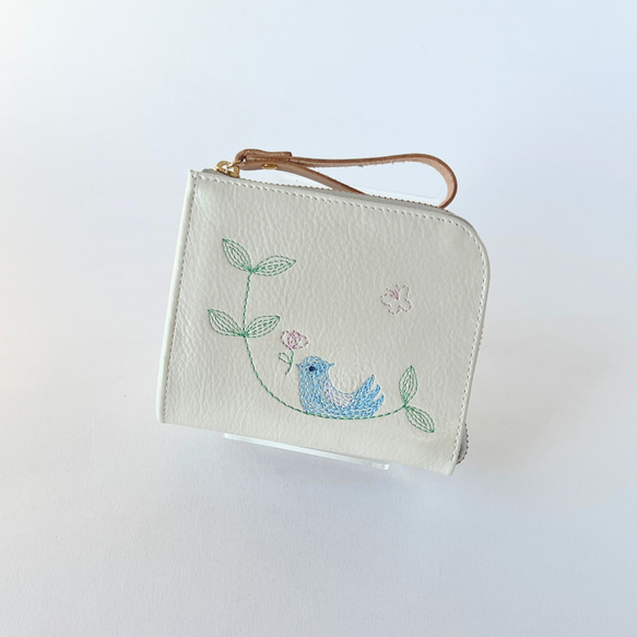 ちいさいふコンパクト財布革刺繍クリーニング済みハンドメイド中古