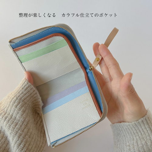 濃紺ステッチ　オイルヌメ革の三つ折りシャグポーチ、ギボシスタイル 濃紺ステッチ オイルヌメ革の三つ折りシャグポーチ、ギボシ