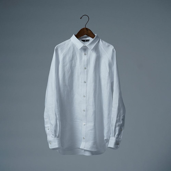 [L] [Premium] 亞麻襯衫正裝襯衫高密度斜紋/白色 t035i-wht3-l 第9張的照片