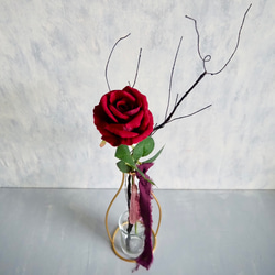 【ベルベットローズと黒枝】｜アーティフィシャルフラワー 花瓶アレンジ| 冬｜ギフト・インテリア雑貨 2枚目の画像
