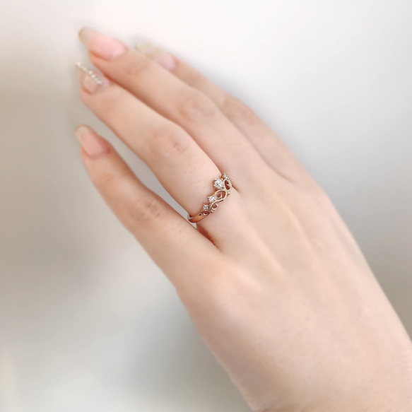 受注制作『Flower of tiara/花冠のゆびわ』K18ピンクゴールド ダイヤモンドリング 婚約指輪 3枚目の画像