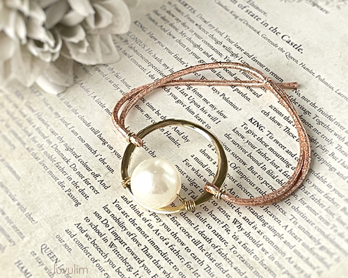 No.36リボンヘアゴム☆ ゴールドハートライン☆ベージュ