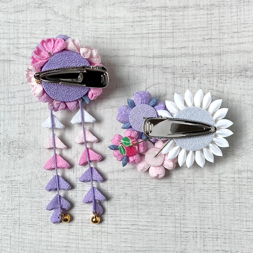 つまみ細工 七五三髪飾り 淡藤と桜色 *ラベンダー *ピンク *ヘア