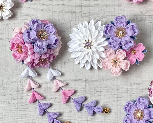 つまみ細工♡桜♡ベビーヘアクリップ　ヘアゴム Amazon.co.jp: [ネネズデコ] 桜ちりめんつまみ細工と桜花の和