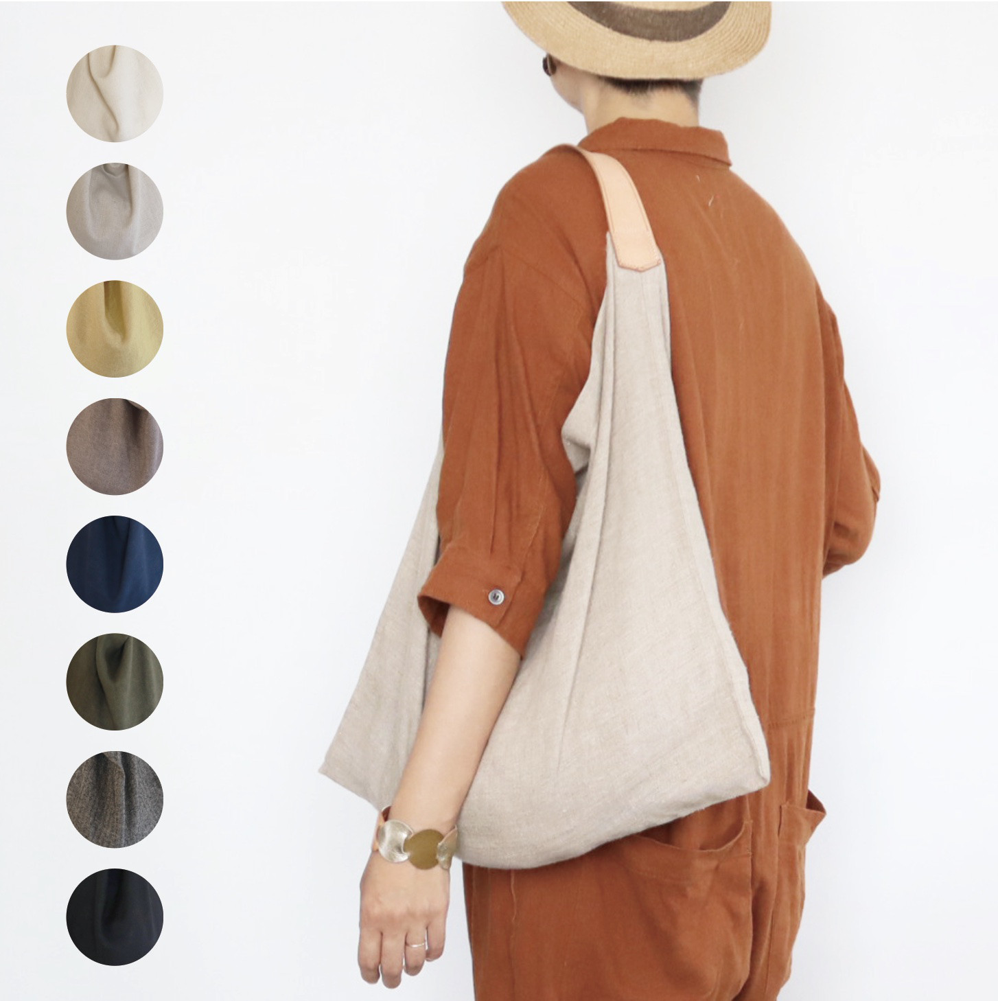 【送料無料】リネンと革のバッグ Mサイズ