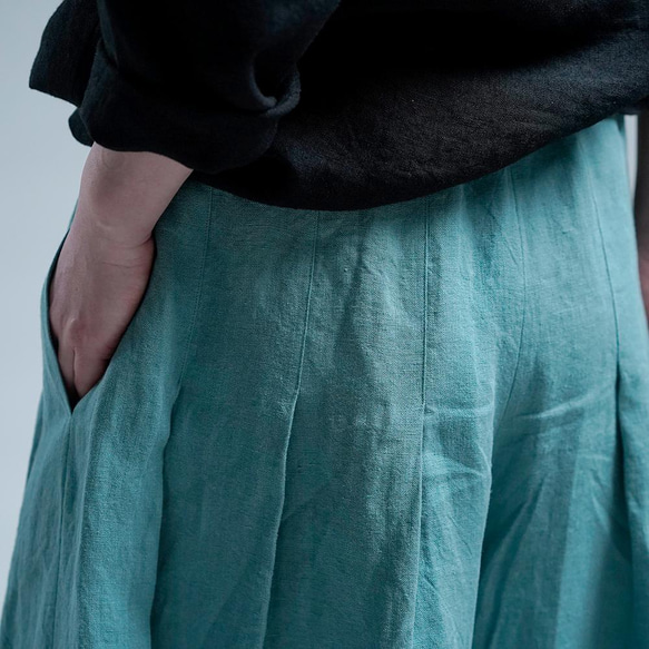 【見習い製作】Linen Pants 袴(はかま)パンツ / 白群(びゃくぐん) b002h-byg2 8枚目の画像