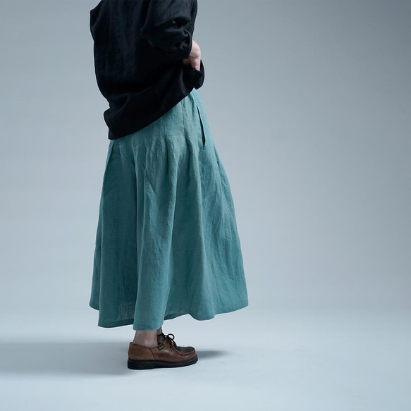 【見習い製作】Linen Pants 袴(はかま)パンツ / 白群(びゃくぐん) b002h-byg2 4枚目の画像