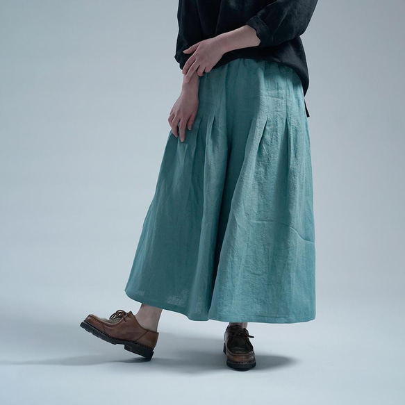 【見習い製作】Linen Pants 袴(はかま)パンツ / 白群(びゃくぐん) b002h-byg2 1枚目の画像