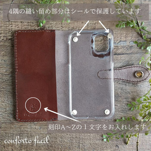 手染めGreen スマホケース　コンチョ付き➕4ポケット 手染めGreen スマホケースコンチョ付き➕4ポケット