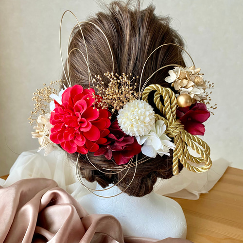 レッドダリアの髪飾り 成人式 卒業式 結婚式 振袖 袴 色打掛 和装 成人