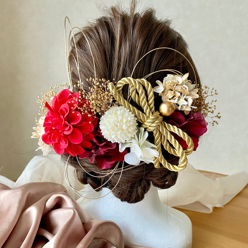 レッドダリアの髪飾り 成人式 卒業式 結婚式 振袖 袴 色打掛 和装 成人