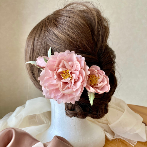 くすみピンクローズ髪飾り 成人式 卒業式 結婚式 振袖 袴 色打掛 和装