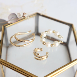 黃金與珍珠耳環三件套 第5張的照片