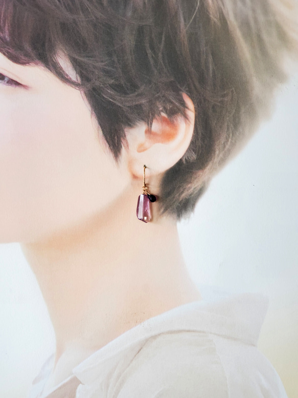 K14gf / 粉色紫水晶小耳環 / 耳環 第4張的照片